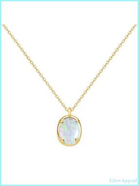 18K Gold Plated Opal Pendant Necklace Oval Adjustable Dainty
